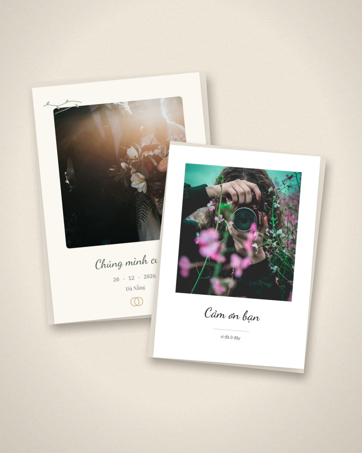 A save-the-date and a thank-you card