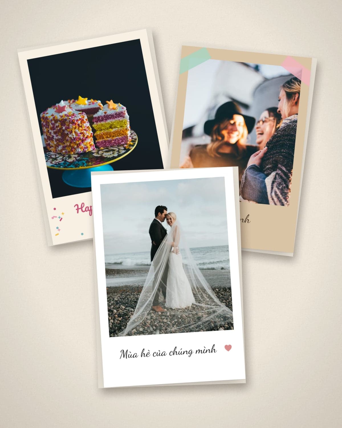 Three KIRA polaroids: Cake & Candles, Washi Days, Our Summer